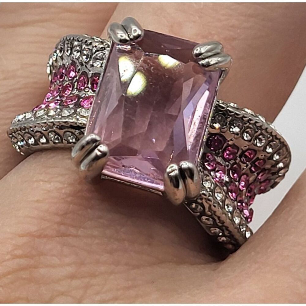 Chunky Estate Pink Diamond Ring Womens Engagement Ring Size 9